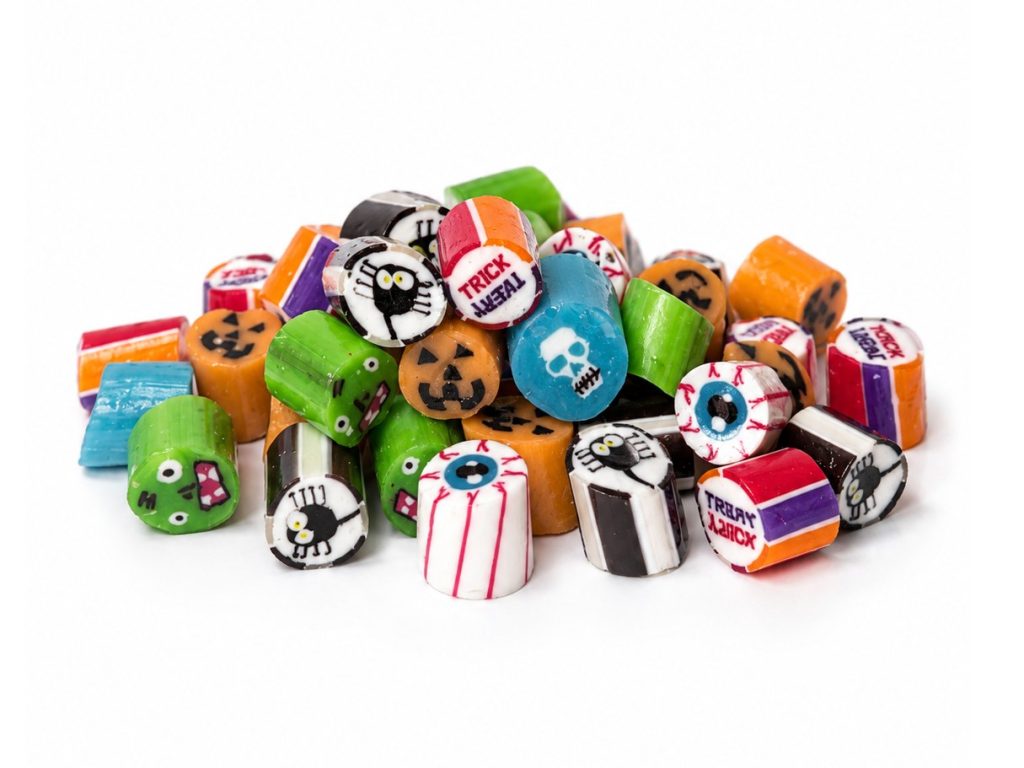 Halloween Mix 2026 - handmade rock candy with eyeballs, skulls and jack-o'-lanterns from Sticky Singapore
